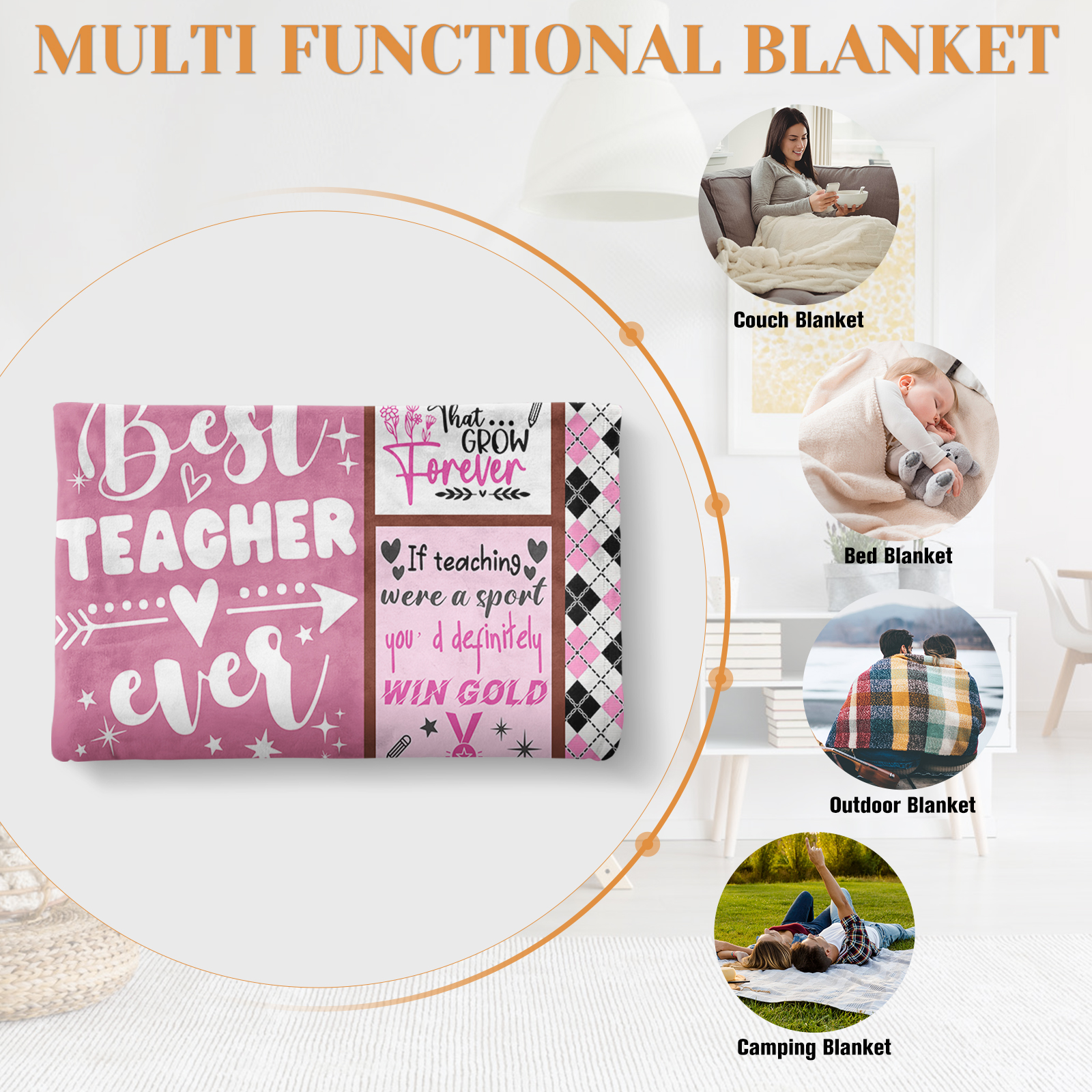 Funnil Teacher Throw Blanket Gifts Teacher Appreciation Gifts for Women Men,Best Teacher Birthday Gifts,Teacher's Day,Graduation Gifts,Thank You Teacher Gifts from Students 50x60" Pink