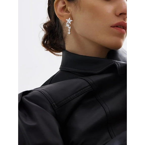 1 Pair Pentagram Drop Stud Earrings Star Alloy Rhinestone Dangle Stud Earrings Everyday Illusion Jewelry for DIY handcrafting