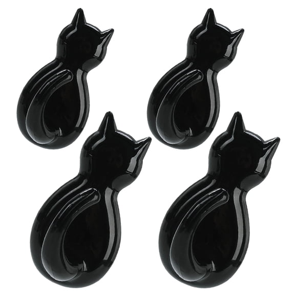 Homoyoyo 4-Pack Black Cat Sticky Hooks, Self-Adhesive Plastic Wall Mount Hangers for Home Organization and Coat Storage