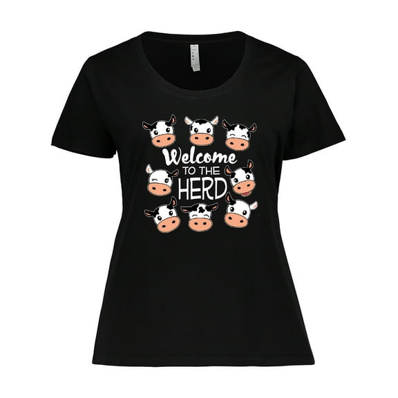Inktastic Welcome to the Herd with Cute Black and White Holstein Cows Women's Plus Size T-Shirt