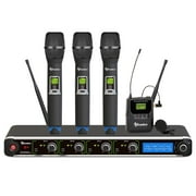 AVTronics Professional Wireless Microphone System | 200 Channels, 3 Handheld Mics, and 1 Lapel | Exceptional Sound Quality and Versatile Audio Solution
