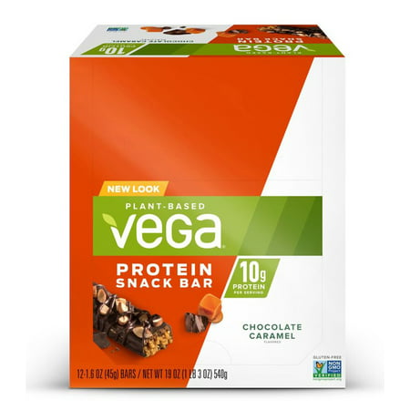 Vega Plant Protein Snack Bar, Chocolate Caramel, 10g Protein, 12