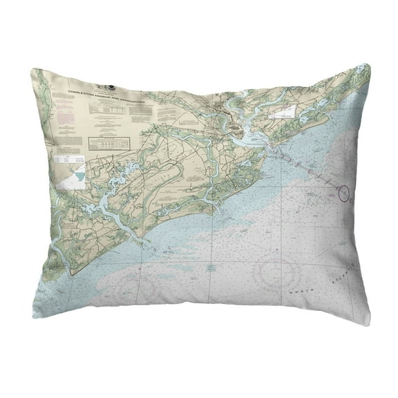 Betsy Drake Interiors Charleston Harbor and Approaches, SC Nautical Map Noncorded Pillow 11x14