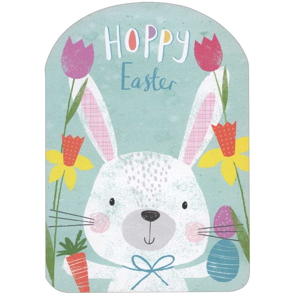 RSVP Hoppy Easter: Cute White Rabbit with Carrot, Eggs and Flowers Easter Card for Kids