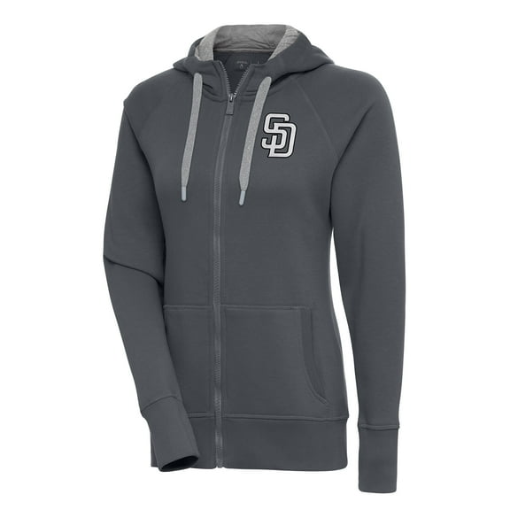 Women's Antigua Charcoal San Diego Padres Brushed Metallic Victory Full-Zip Hoodie