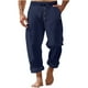 thumbnail image 2 of Pantalones largos para hombre, informales, de playa, de lino, de color liso, holgados, con cordón ajustable y bolsillos con botones, de poliéster., 2 of 9