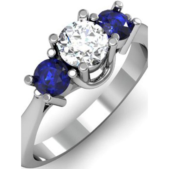 Dazzlingrock Collection 10K Round White Diamond and Blue Sapphire Ladies 3 Stone Bridal Engagement Ring, White Gold, Size 6.5