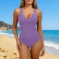 thumbnail image 6 of Antqov One Piece Swimsuit Women, Solid Color V Neck Padded Open Back Conservative Tummy Control Bathing Suit, Summer Vacation Cozy Casual Sports Swimwear, 6 of 9