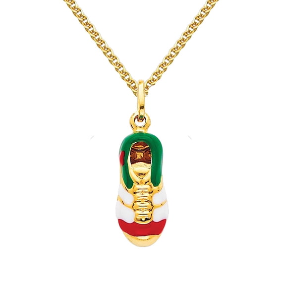 Wellingsale 14k Yellow Gold Polished Soccer Shoes Enamel Charm Pendant with 1.5mm Flat Open wheat Chain Necklace - 18"