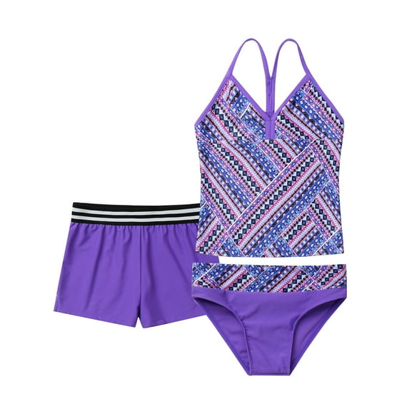 MSemis Little Girls' Summer Tankini Swimsuit 3 Piece Rash Guard Set Purple 6