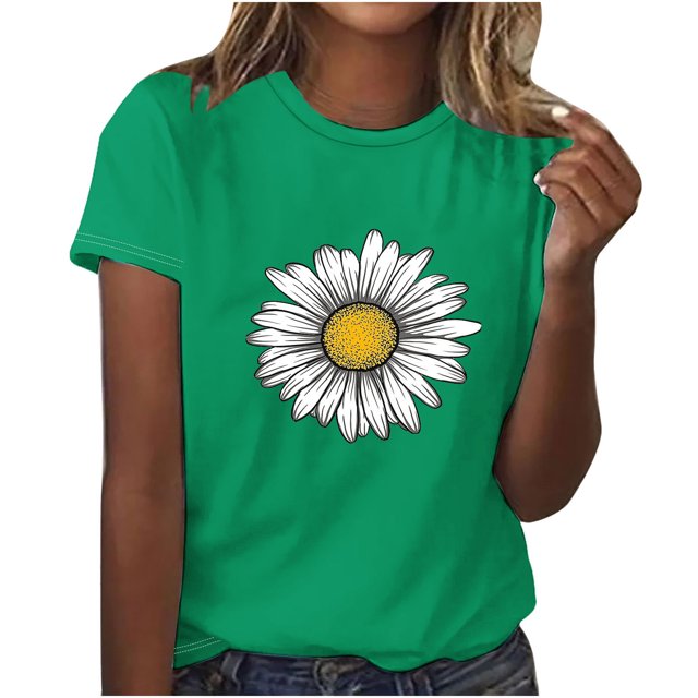 Womens Casual Print Pullover Round Neck Short Sleeved Top