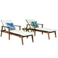 thumbnail image 5 of Costway 3PCS Patio Rattan Lounge Chair Folding Table Set Chaise Wood Cushioned White, 5 of 11