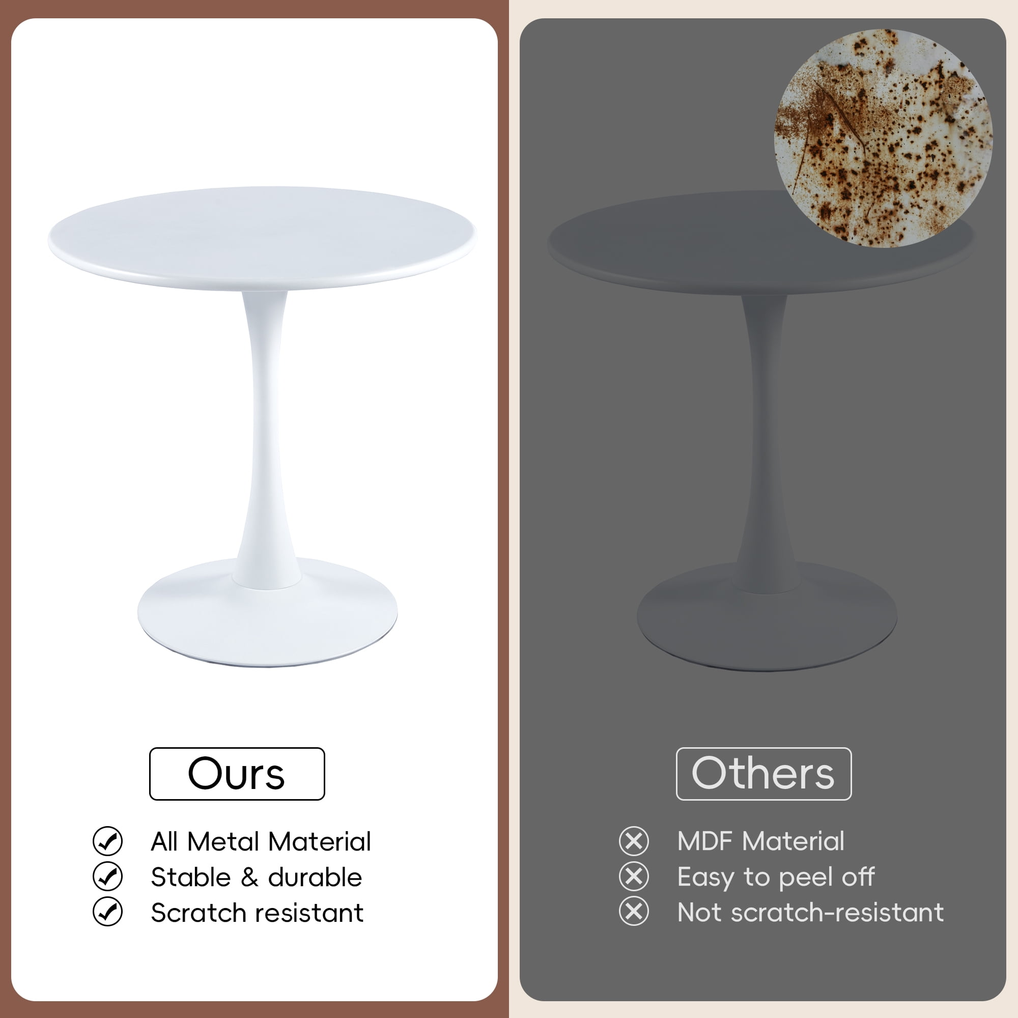Dining Table Set for 2, 31.5" Round Table with All-Metal Tulip Pedestal Table, Velvet Nailhead Trim Chairs with Stainless Steel Legs, Modern Kitchen Dining Set for Apartment, Small Spaces, White