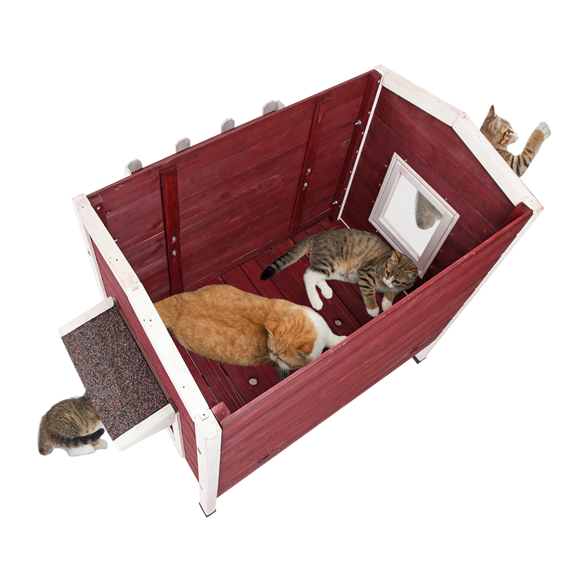 Pefilos 30" Cat House for Outdoor Cats, Weatherproof Cat Shelter with Escape Door, Wood Cat Condo for 3 Adult Cats, Red Pefilos 30" Cat House for Outdoor Cats, Weatherproof Cat Shelter with Escape Door, Wood Cat Condo for 3 Adult Cats, Red