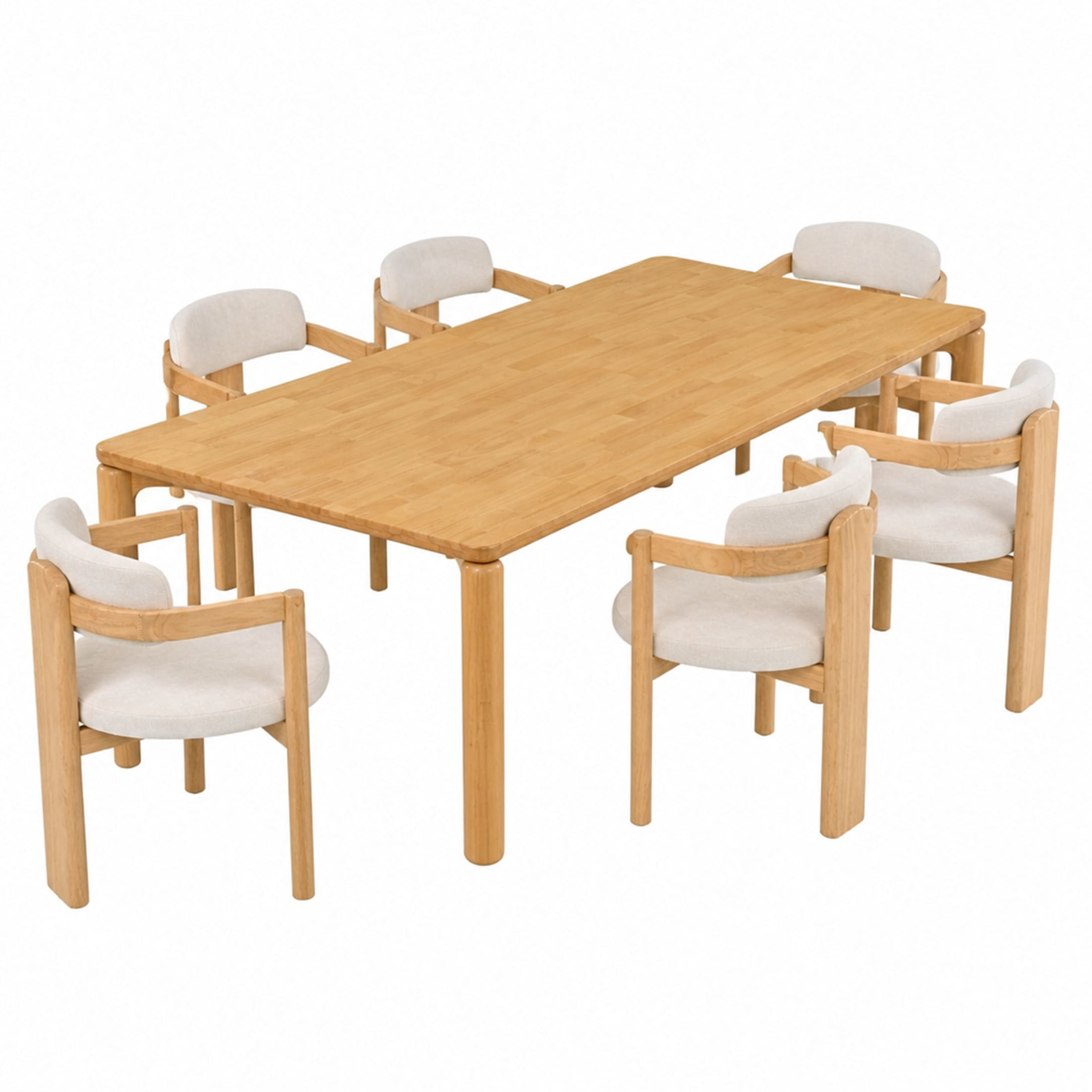 Christopher Knight Home 7-Piece Modern Wood Dining Table with 6 Upholstered Chairs Set, Natural+Beige
