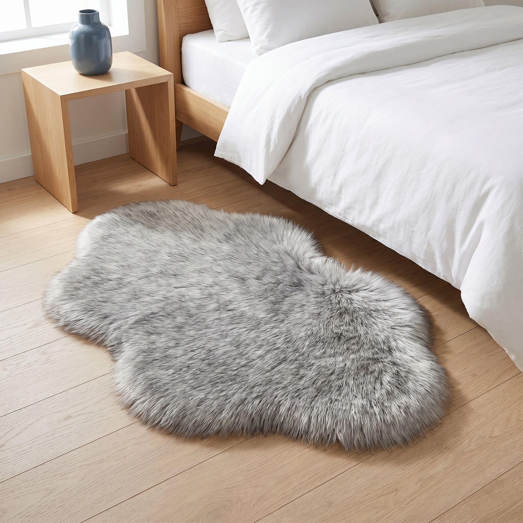 Unique Bargains Shaggy Area Rug Washable Fluffy Bedroom Rug Non Slip 35" x 24" Gray
