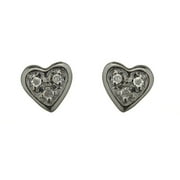 18K Solid White Gold Heart Diamond Stud Covered Screwback Earrings