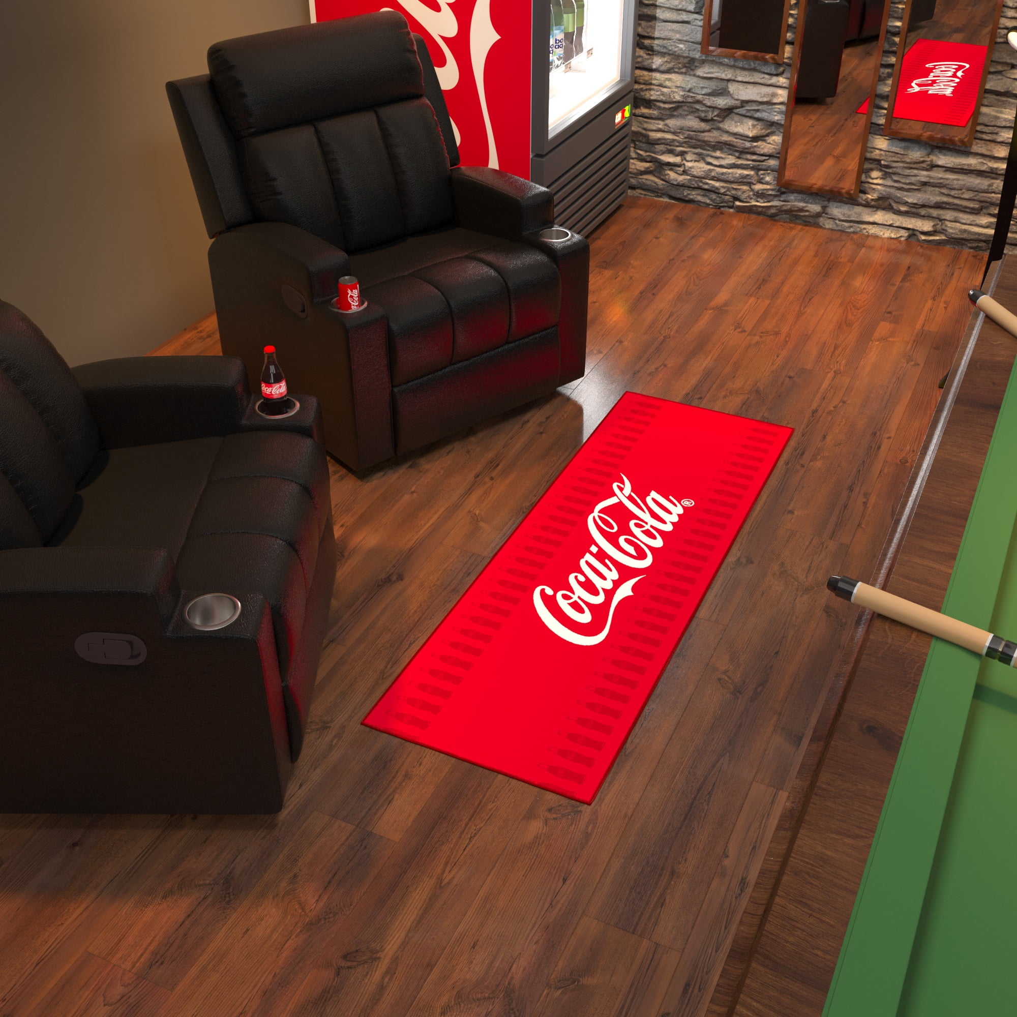 Ottomanson Coca-Cola Border Machine Washable Non-Slip Rubberback 2x5 Runner Rug, 20"x 59", Red