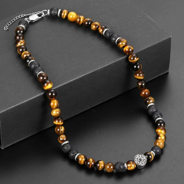 Stainless Steel Mens Bead Necklace Natural Stone Necklaces Black Chokers  Jewelry