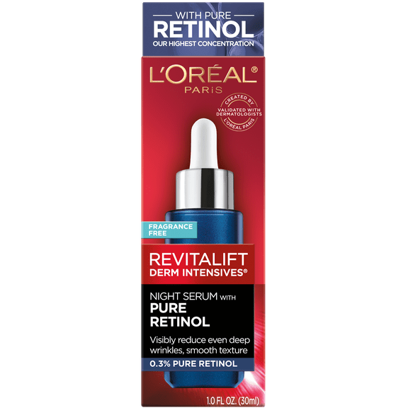L'Oreal Paris Revitalift Derm Intensives Retinol Night Serum Anti-Aging Smoothing Face Serum, 1 fl oz