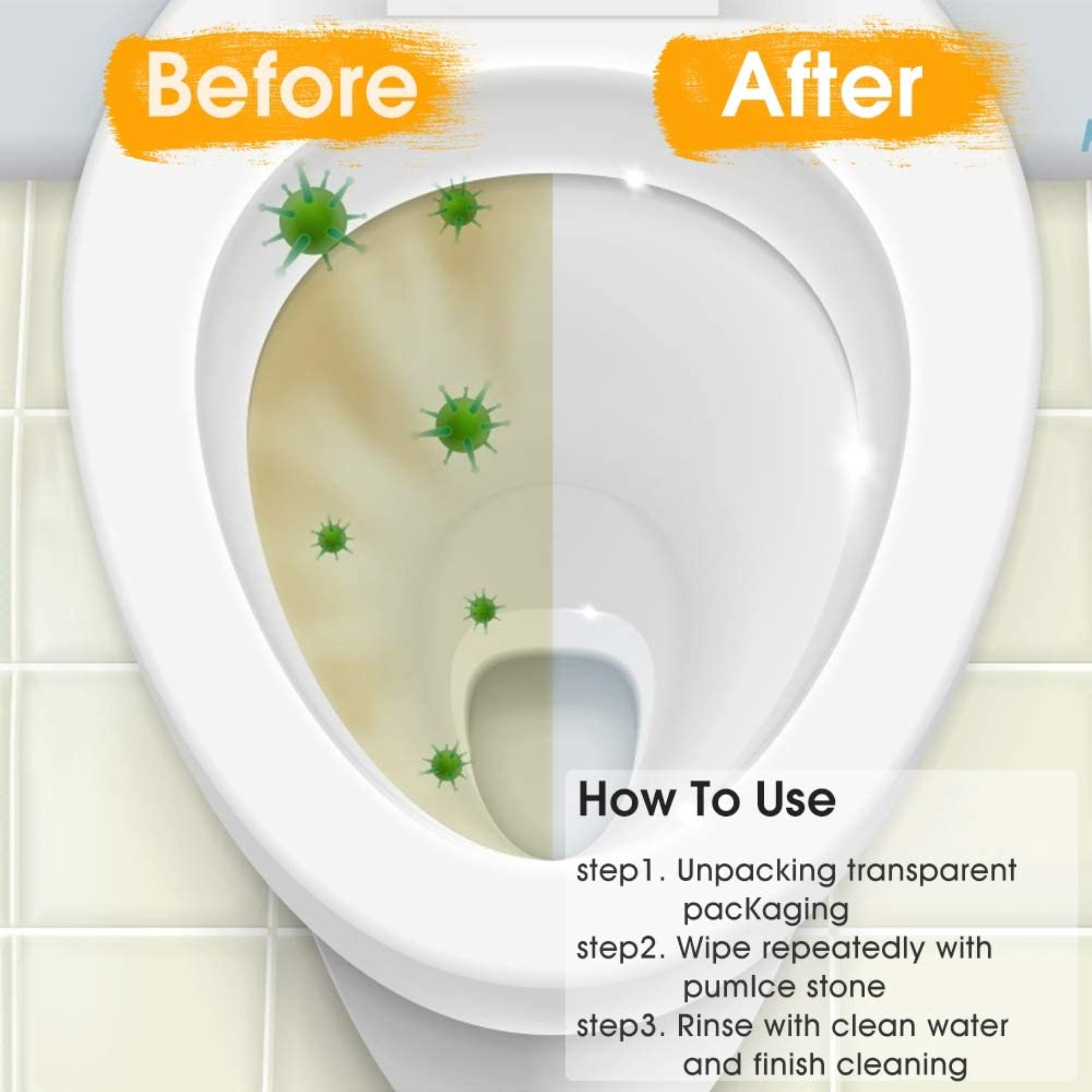 Pumice Stone Toilet Bowl Cleaner, Hard Water Remover, Pool, Bathroom Toilet Brush, Grill, Stove