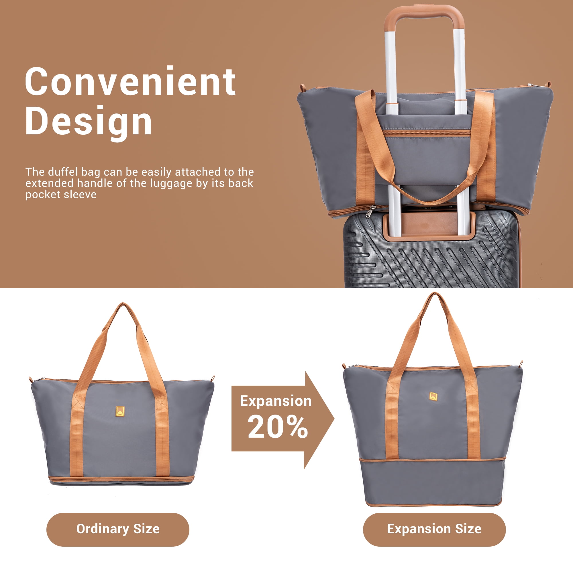 3 Piece Carry on Luggage Sets, Hardside Suitcase Set with Double Spinner Wheels, Expandable Travel Bag and Toiletry Bag, Gray