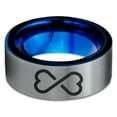thumbnail image 2 of Tungsten Infinity Heart Shaped Emoji Art Band Ring 8mm Men Women Comfort Fit Blue Flat Cut Brushed Gray Polished, 2 of 4