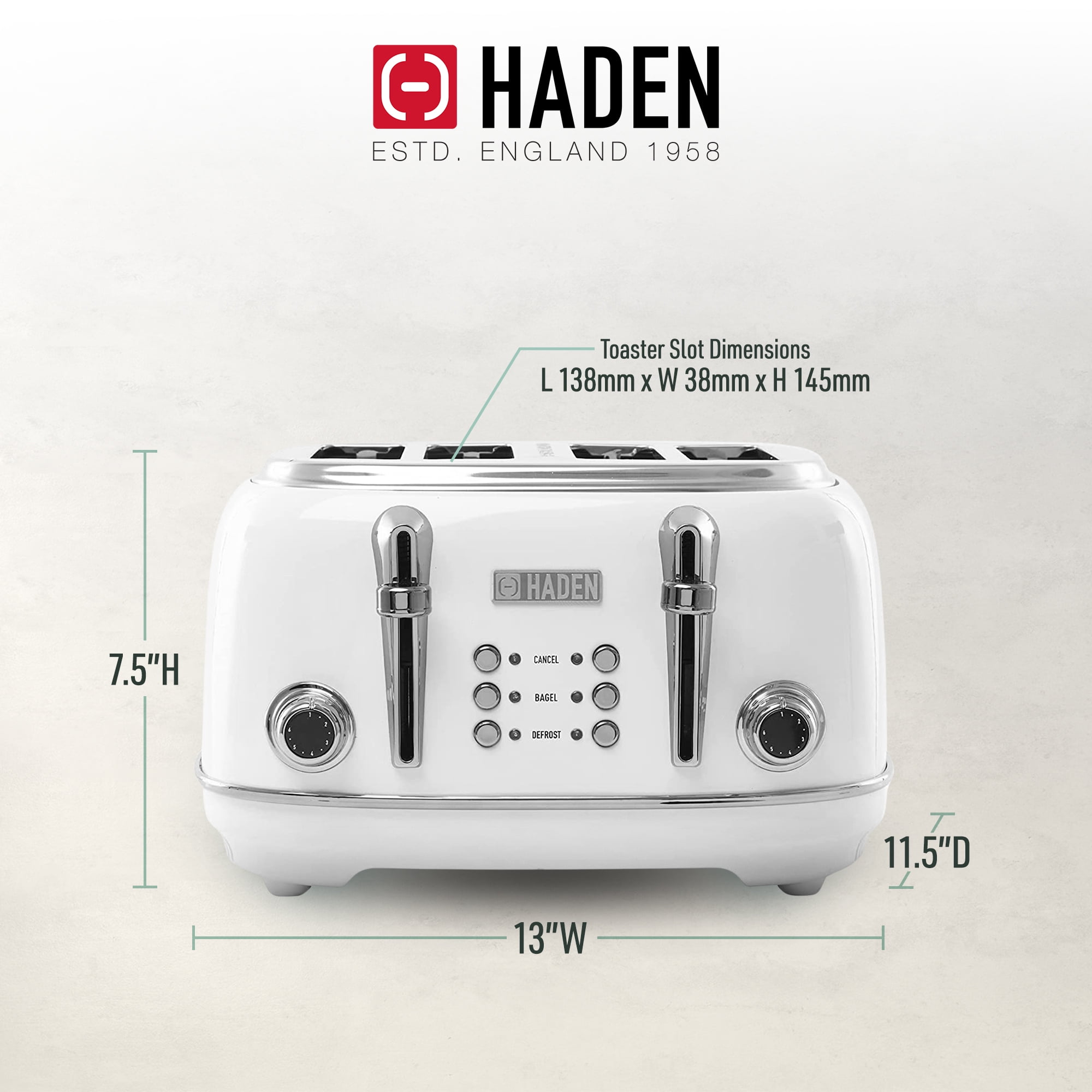 Haden Heritage 4-Slice Wide Slot Toaster, Ivory - 75013, Retro