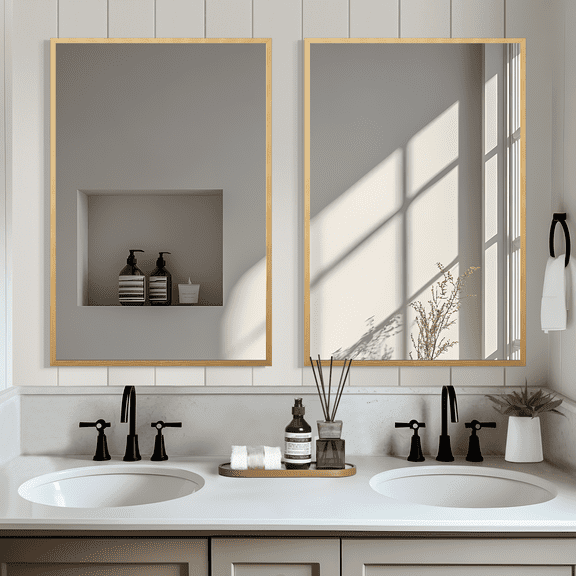 Lirago 36*24in Rectangular Wall Decorative Mirror Set of 2, Bathroom Vanity Mirror with Aluminium Alloy Frame, Gold