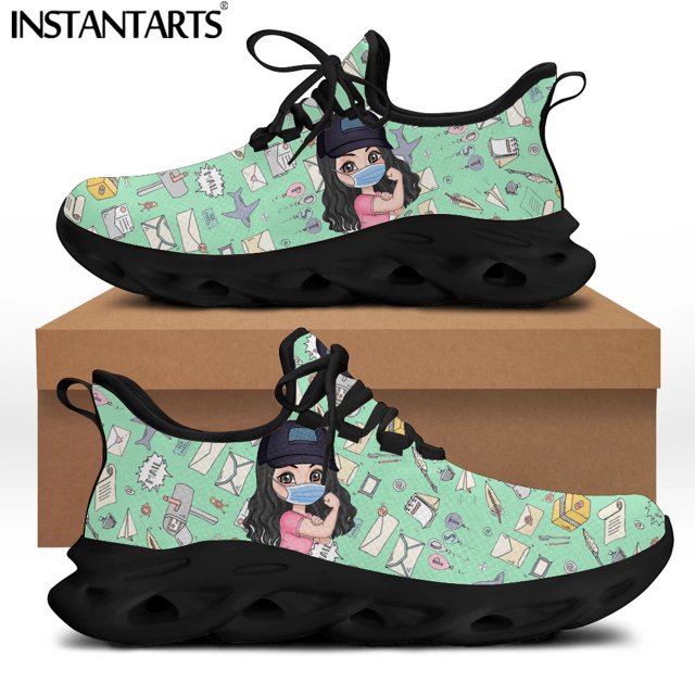 Zapatos con diseño de cartero/mensajero de dibujos animados para mujer, zapatillas de running geniales, de malla ligera, planos con cordones de lujo para mujer