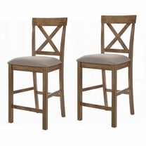 Tan and Weathered Oak Set of 2 Counter Height Stools with Cross Back - Stylish Kitchen Seating
