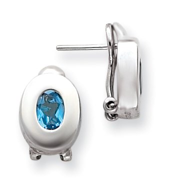 925 Sterling Silver Blue Topaz Oval Omega Back Earrings Drop Dangle