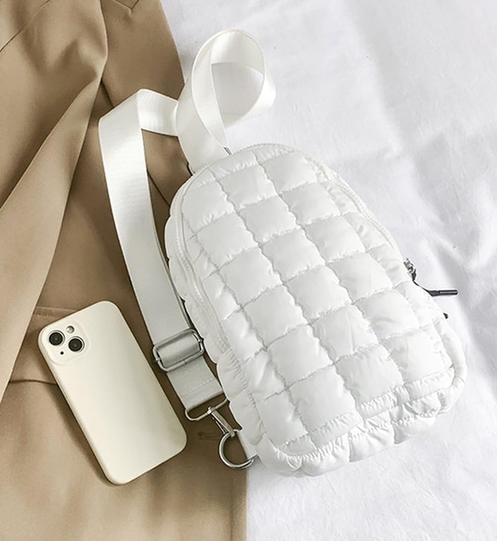 Puffer Belt Bag for Women Padded Crossbody Purse Waist Packs Cross Body Hobo Shoulder Travel Purse Cute Quilted Fanny Pack