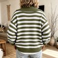 thumbnail image 4 of Women's Striped Knit Cardigan Sweater Jacket - Casual Collared Button Front Long Sleeve Ribbed Cuff Outerwear for Fall Winter Layering Green 2XL, 4 of 6