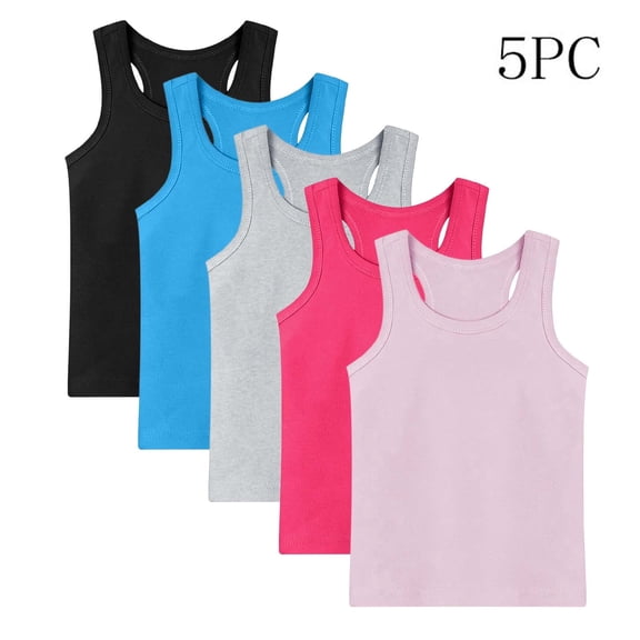 Vornjynx Tank Tops 5 Pack for Girls Cotton Soft Crew Neck Lightweight Kids 2026 Summer Comfort Tees Multicolor Size 2T