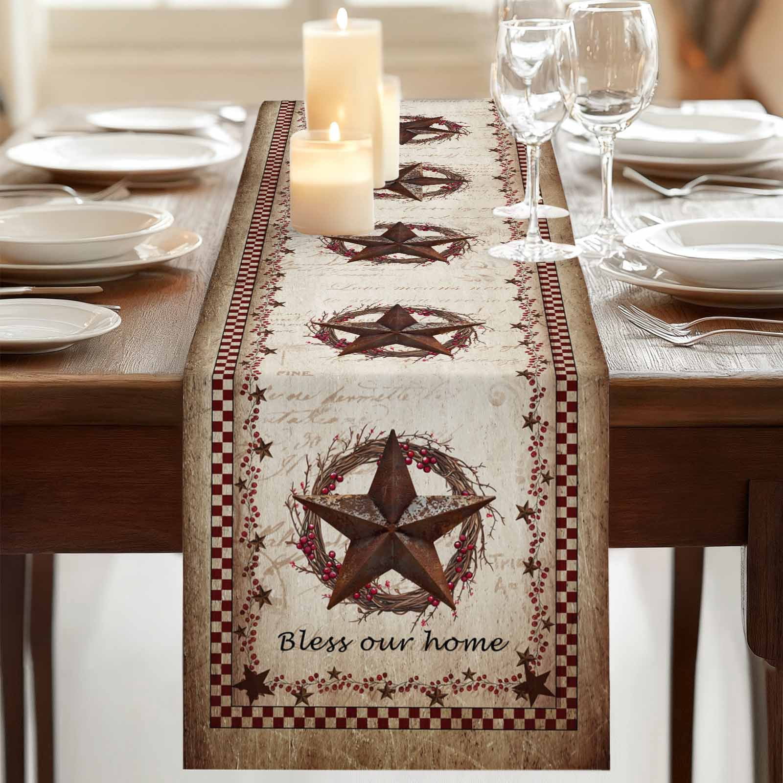 Table Runners 72 Inches Long Dress Scarves, Western Star Retro Farmhouse Kitchen Table Runner, Coffee Tablerunners, Country Texas Stars Res Buffalo Plaid 14x72 Inch