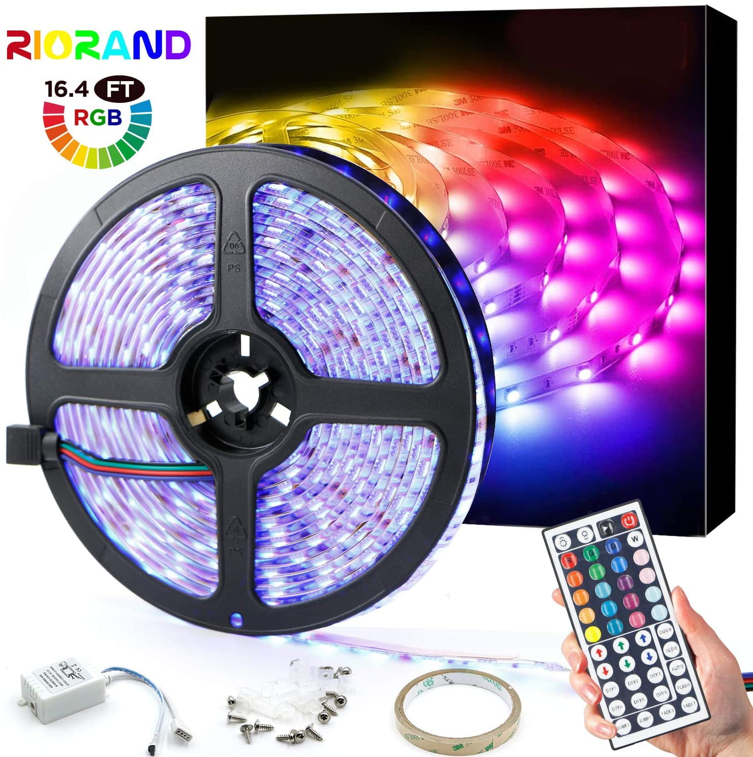 16.4FT SMD 5050 Waterproof LEDs RGB FlexibLED Strip Light Lamp Kit + 44Key IR (300 Light Without