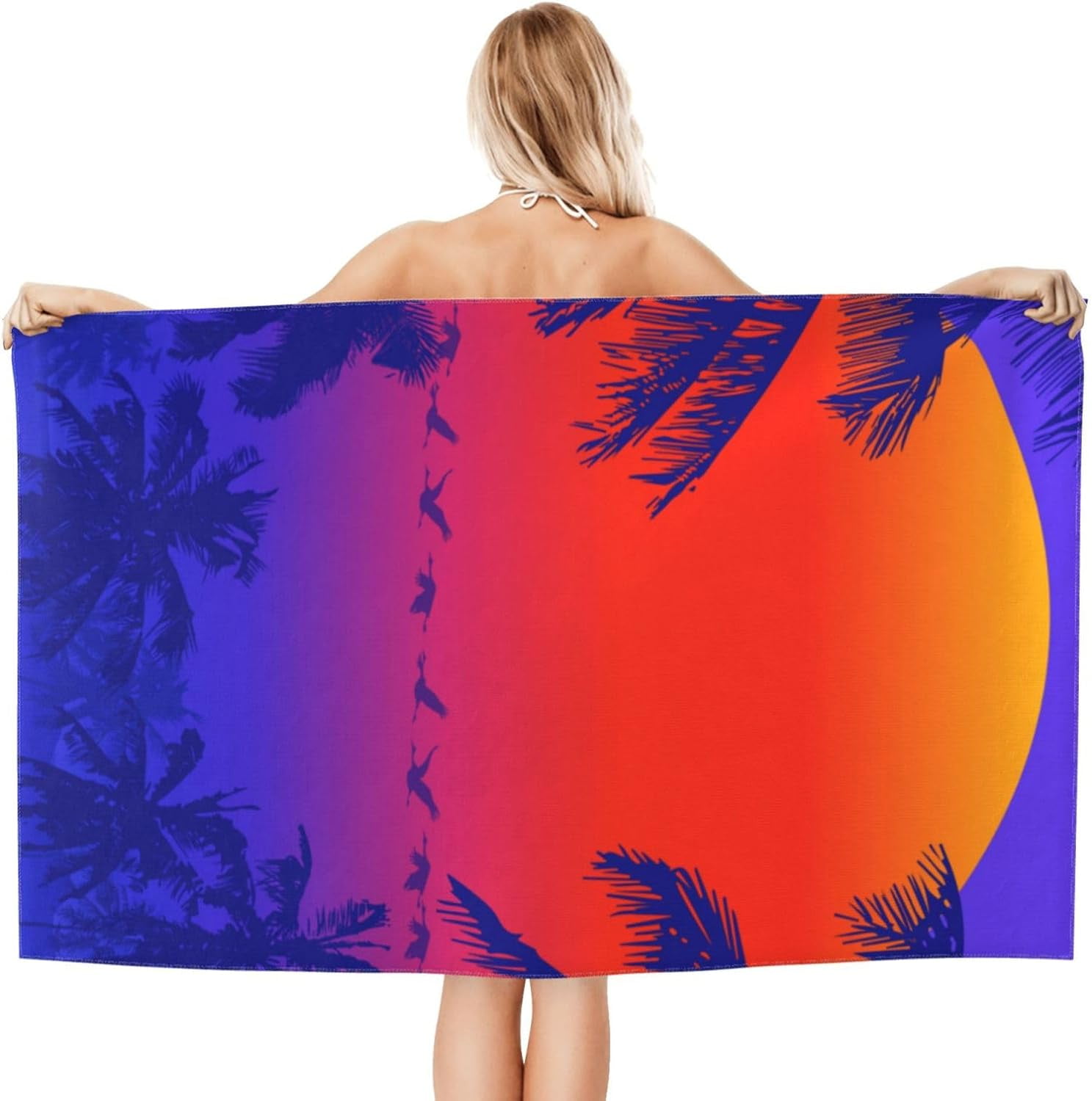 Sun and Palm Trees Large Beach Towel - Plush Thick Cotton Pool Towel, Adult Beach Towels
