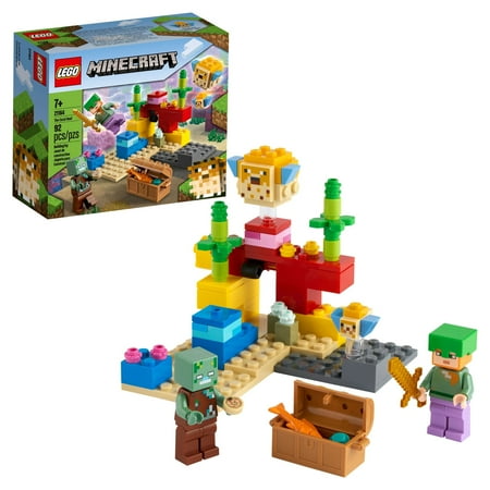 UPC: 0673419340557 | LEGO Minecraft The Coral Reef 21164 Building Toy with Alex 2 Brick-Built Puffer Fish Animal Figures and Drowned Zombie Figure Gifts for Kids Boys & Girls