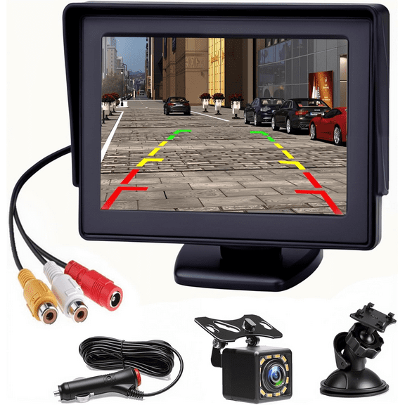 Back Up Camera with 4.3 Inch Monitor Kit, Reverse Rear View Camera for Trucks, Pickups, Suvs, RVs, Easy Install IP68 Waterproof Night Vision with Parking Guidelines,12 LED Rear View Monitor for 12V
