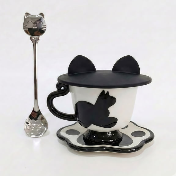 Ceramic Cat Mug Set Cute Animal Porcelain Coffee Tea Cup Kitchen Decor