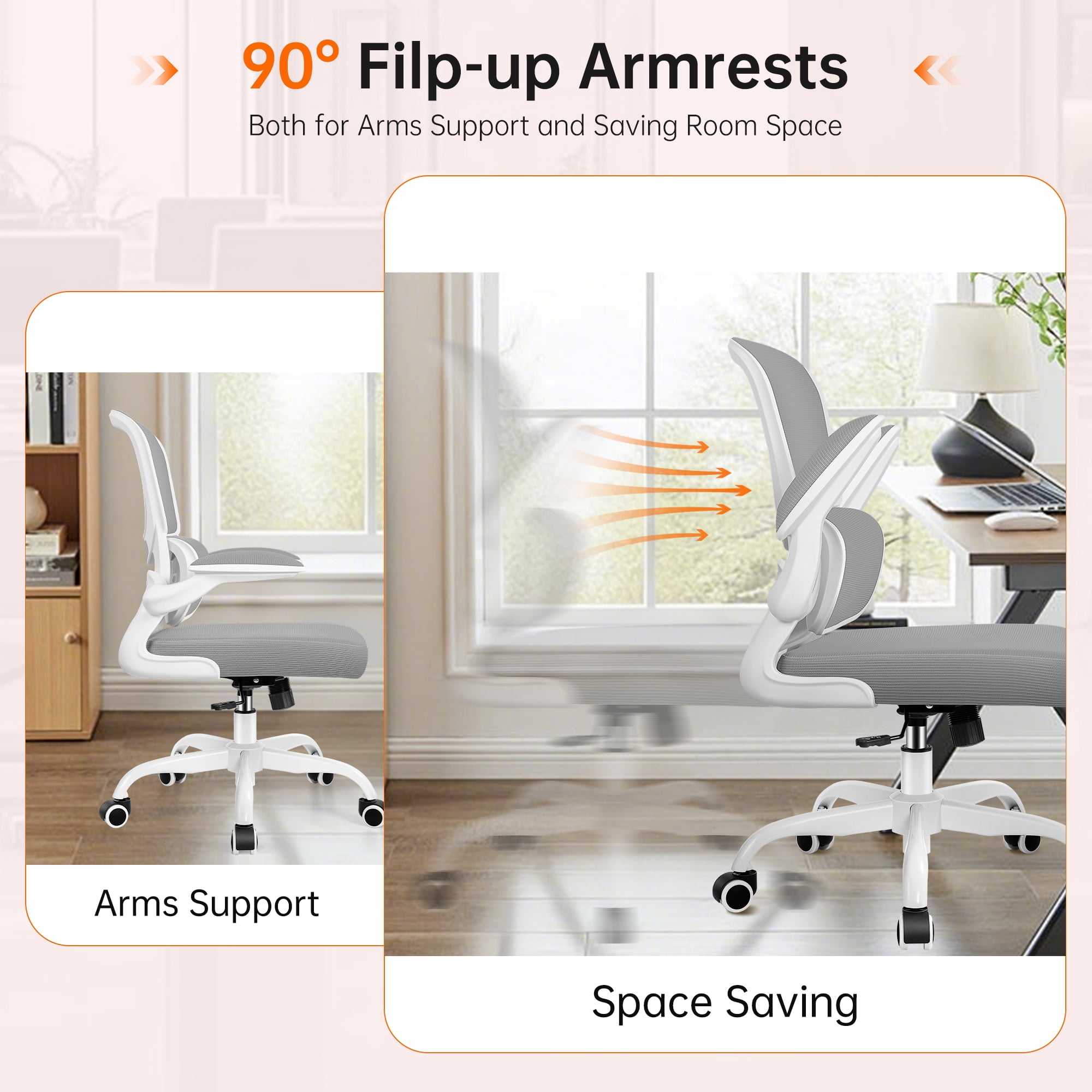 COOLHUT Office Chair, Ergonomic Desk Chair with Lumbar Support and Adjustable Armrests, Breathable Mesh Computer Gaming Chair, Reclining Task Chair for Home Office, Light Gray