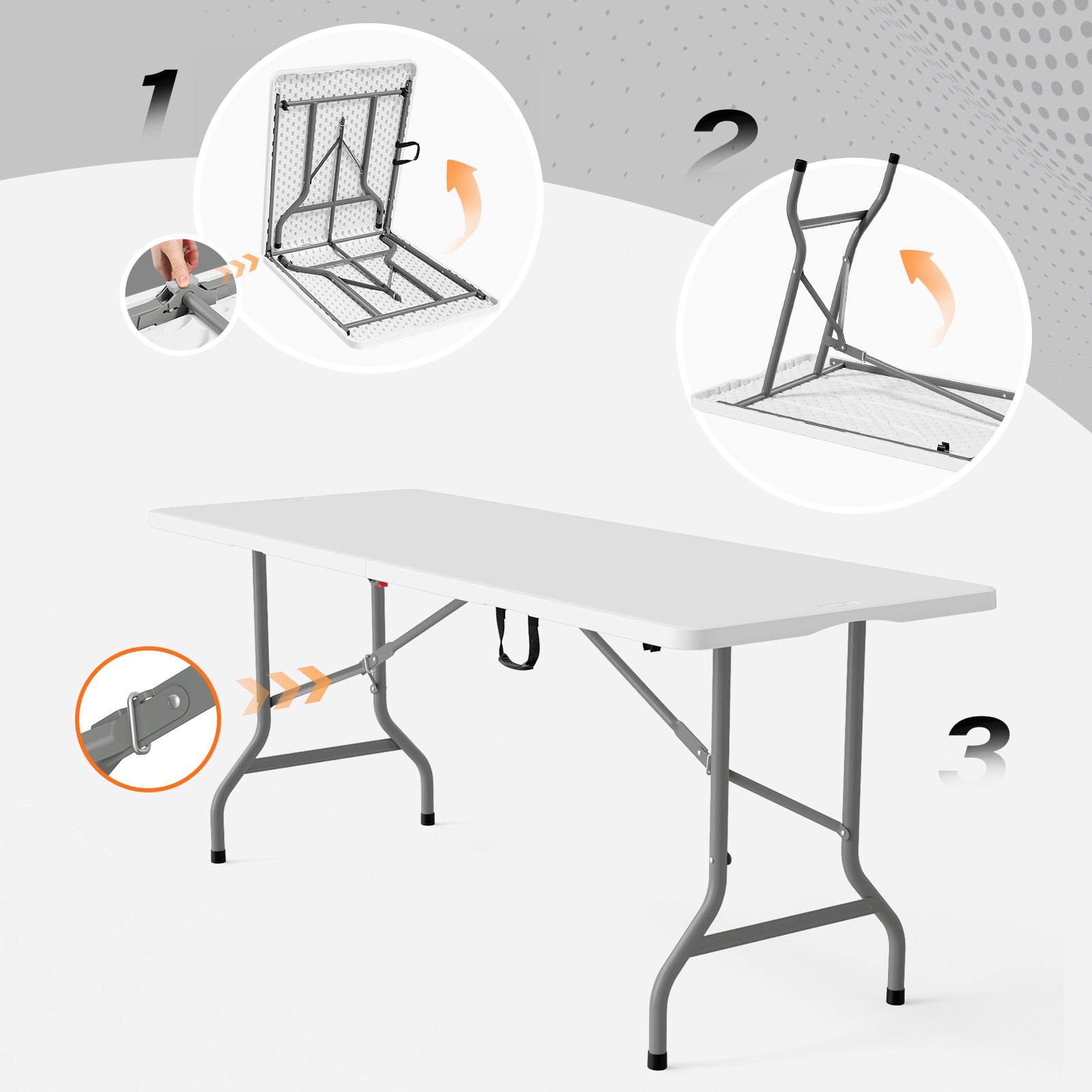 PEXMOR 6FT Folding Table, Portable Collapsible Plastic White Long Tables for Party, Camping, Wedding, Outdoor and Indoor Use