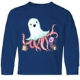 thumbnail image 3 of Inktastic Cute Ghost Octopus Trick or Treating with Bat Long Sleeve Youth T-Shirt, 3 of 5