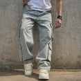 thumbnail image 4 of Reppunk Streetwear Stylish Loose Multiple pockets Men Carpenter Pants Cargo Jeans Male Solid color Straight Denim Trousers, 4 of 9