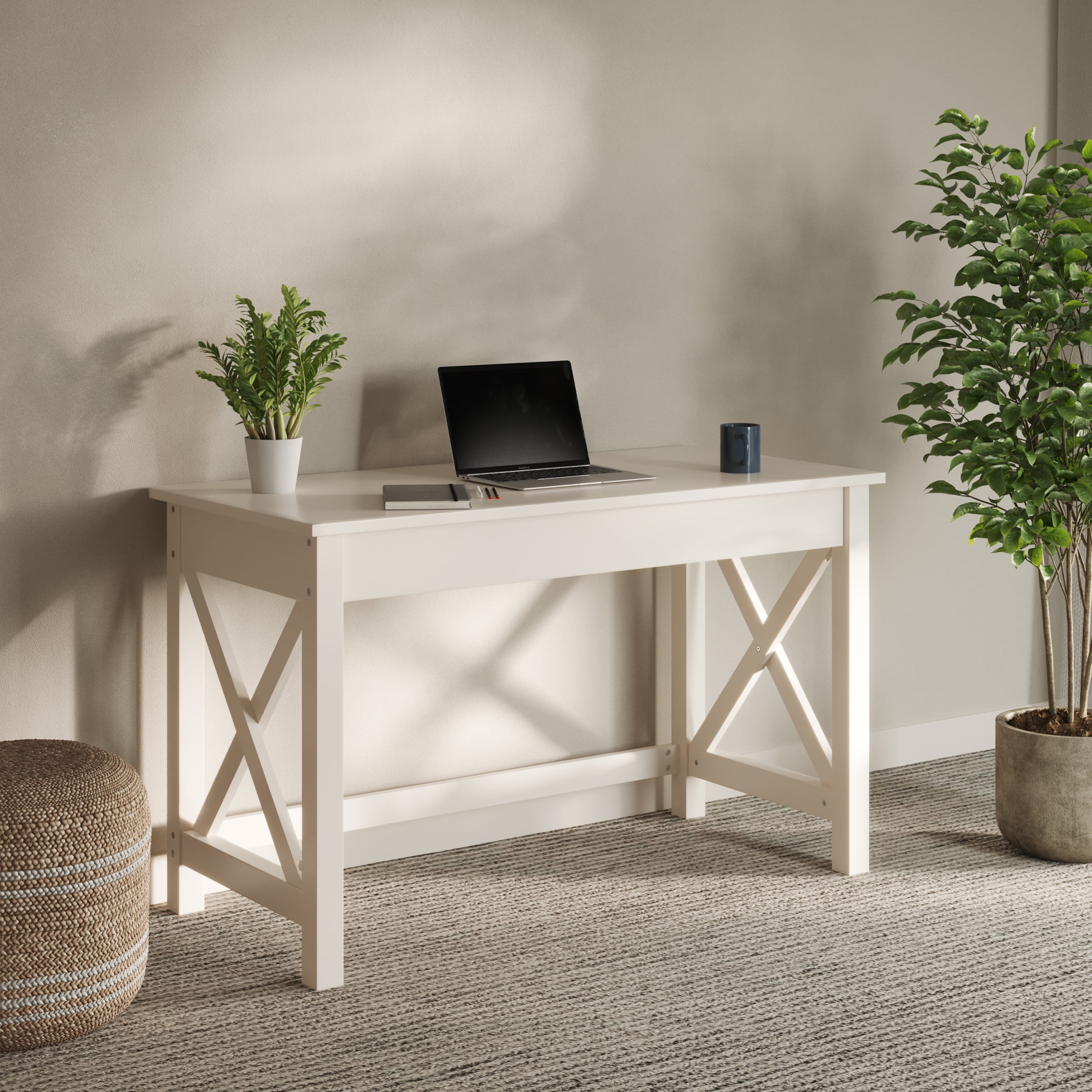 Lavish Home 47 in. Writing Desk - Work Desk with X-Pattern Legs for Office, Bedroom, Computer, or Craft Table, White