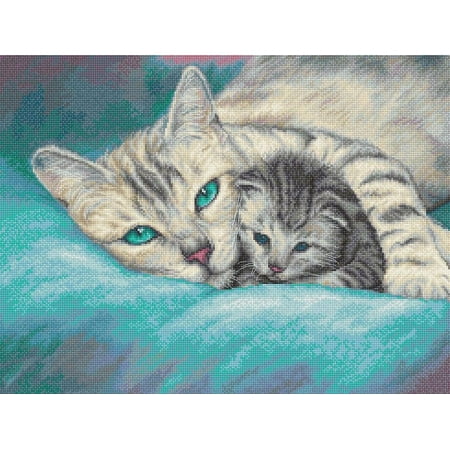 UPC: 4840746065286 | Counted Cross Stitch Kit Tucked In L8020 Needlework Easy Small Cat Animals Gray Canvas Cotton