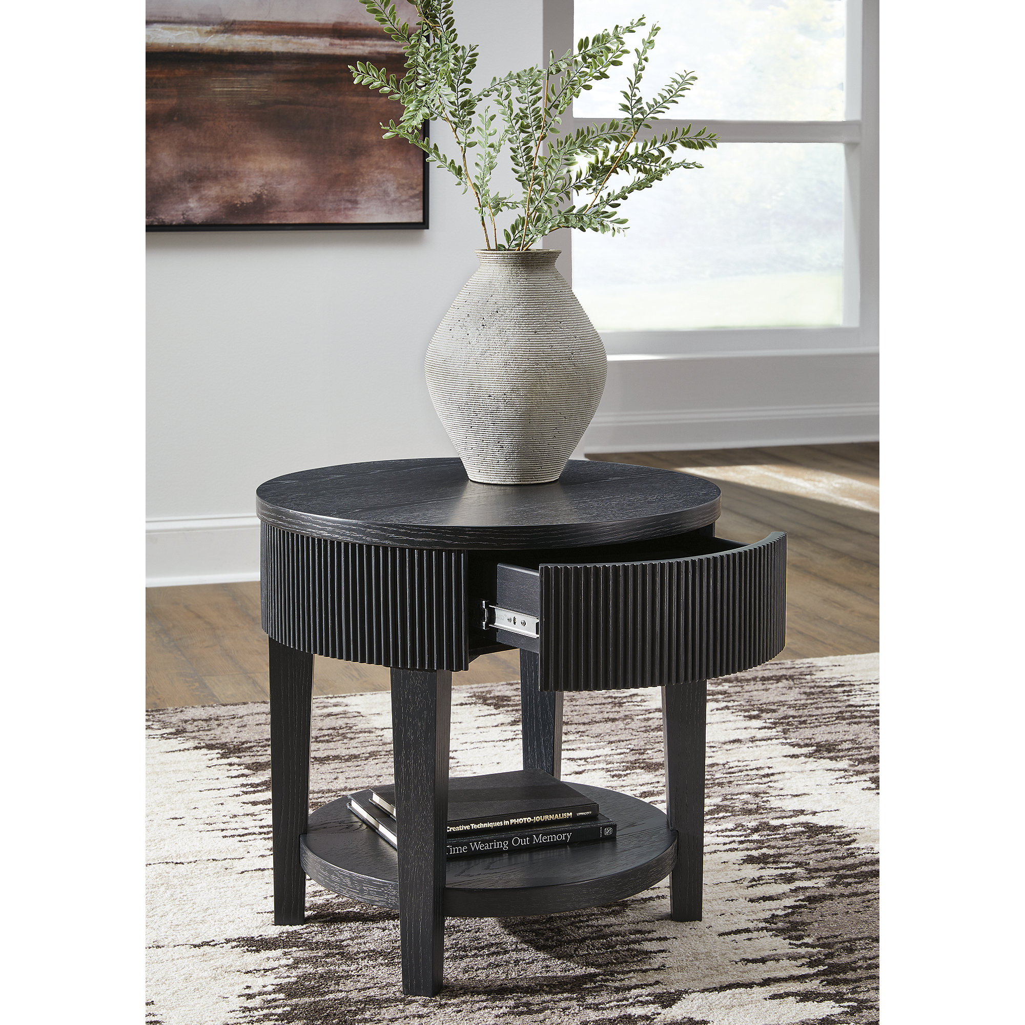 Signature Design by Ashley 1 Drawer Marstream End Table, Black