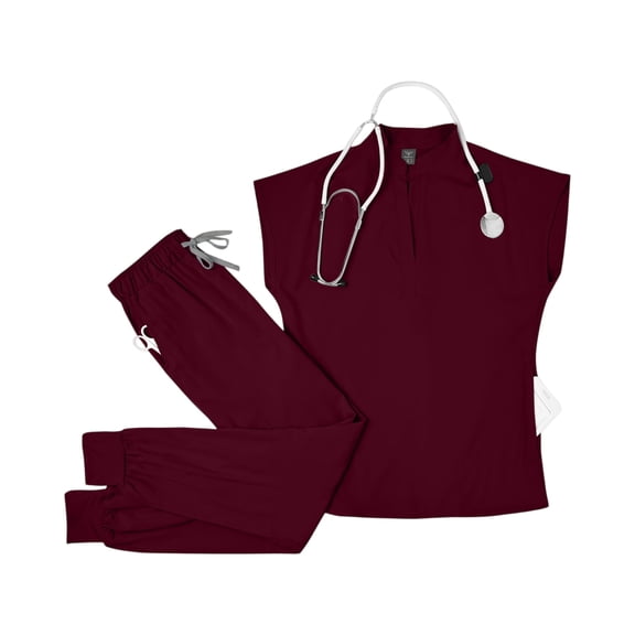 Resivox Scrub Sets for Woman Plus Size Scrub Set Stretchy V Neck Scrub Pants and Tops Medical Uniforms Nursing Uniforms Uniformes De Enfermeras De Mujer Wine L