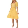 thumbnail image 4 of INSPIRE CHIC Smocked Dress for Women's Square Neck Puff Short Sleeve Ruffle Summer Dresses M Yellow, 4 of 6